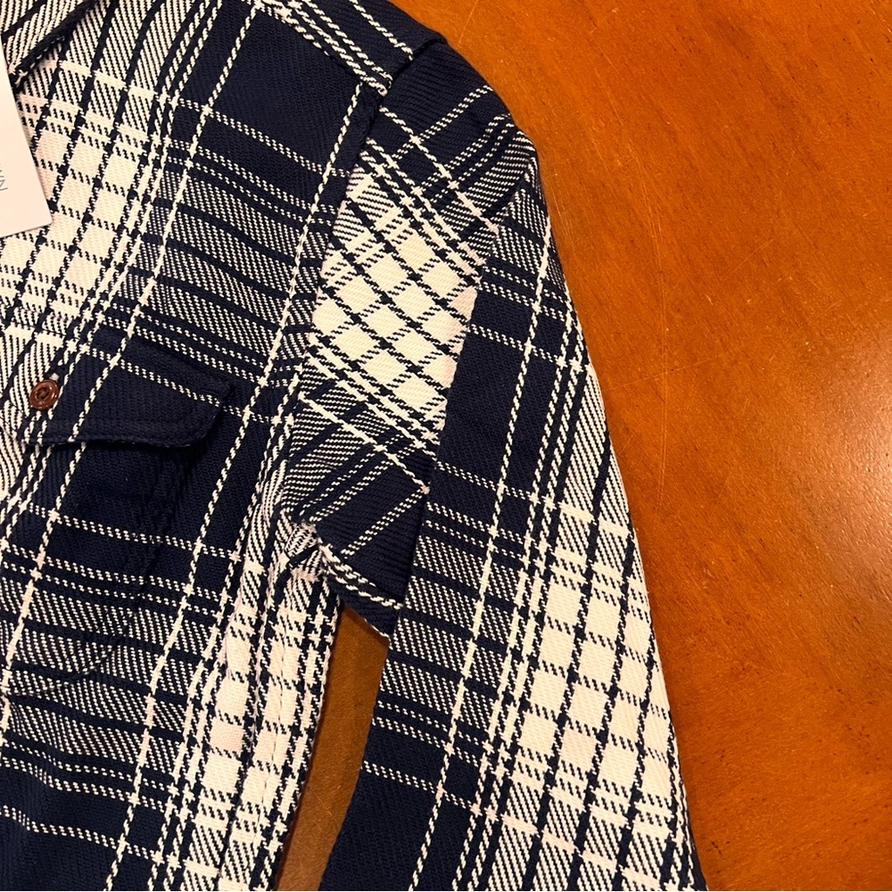 NEW OUTERKNOWN Flannel Blanket Shirt‎ Atlantic Blue Bigbury Plaid Small - Picture 8 of 16